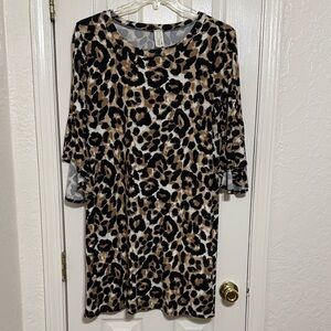 Leopard Print Midi Dress in Brown and Black